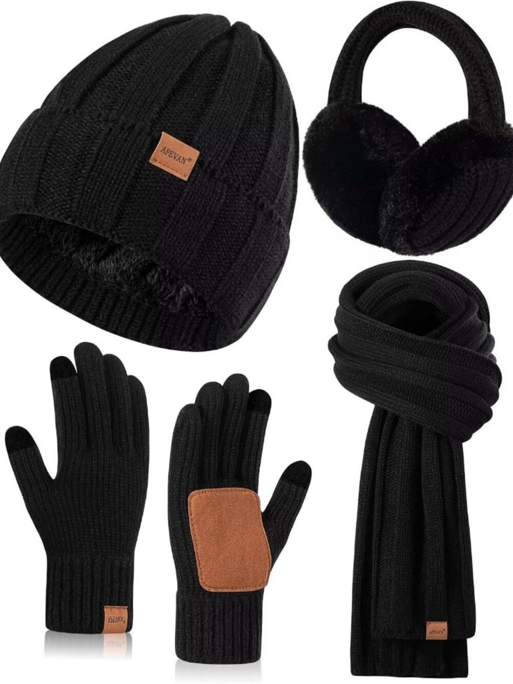 Cozy Winter Accessories Set: Fleece Beanie, Scarf, Touchscreen Gloves & Earmuffs